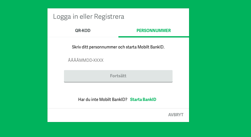 Registrera konto med Bank ID