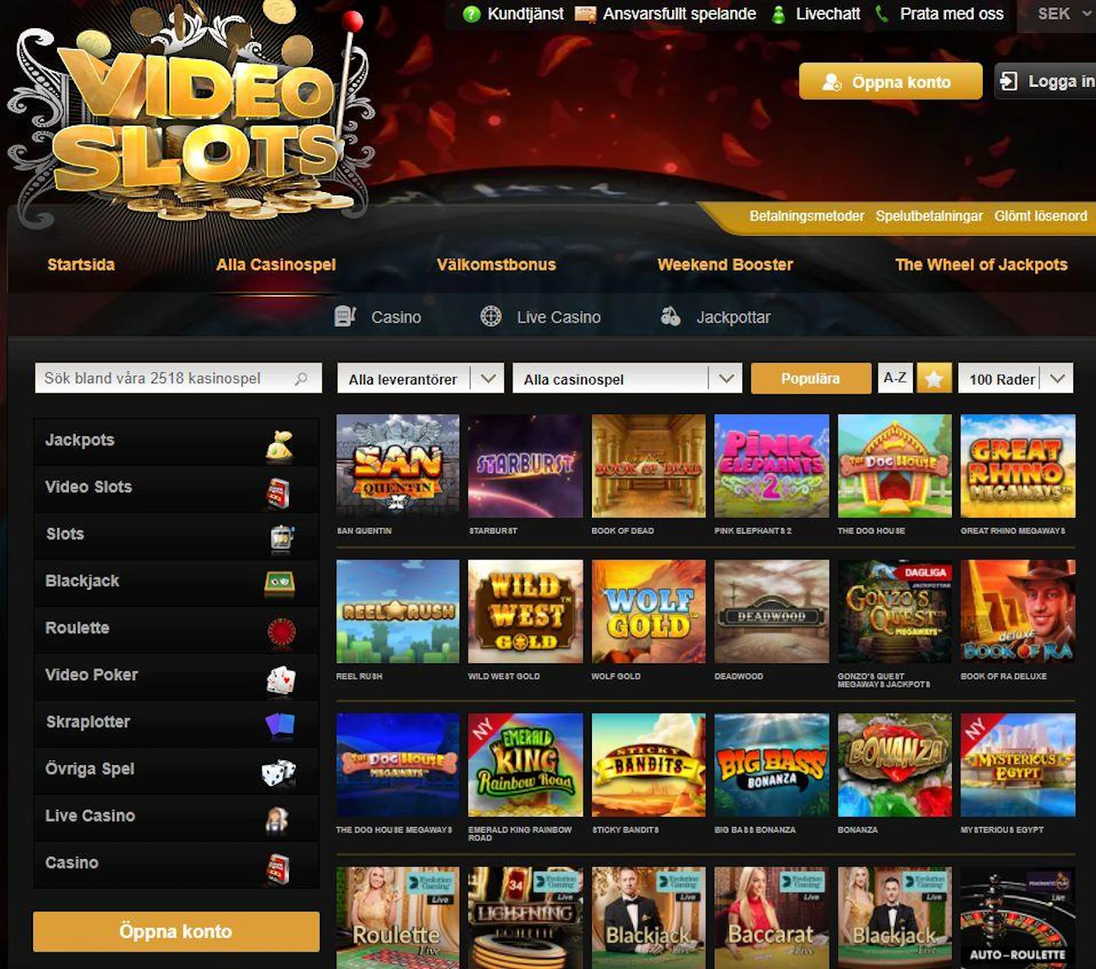 Videoslots alla spel