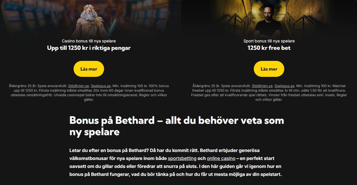 Bethard valkomstbonusar betting och casino juni 2026