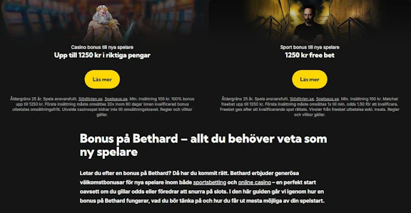 Bethard valkomstbonusar betting och casino juni 2026