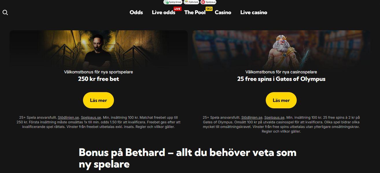 Bethards nya bonusar for betting och natcasino