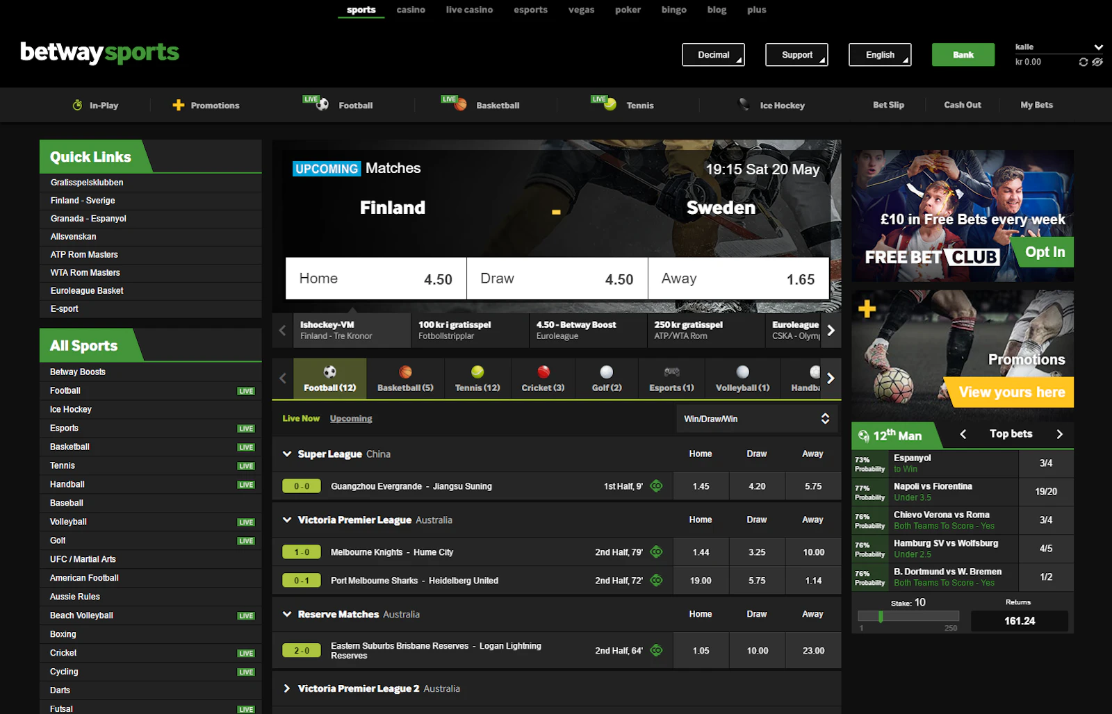 Betway sports start