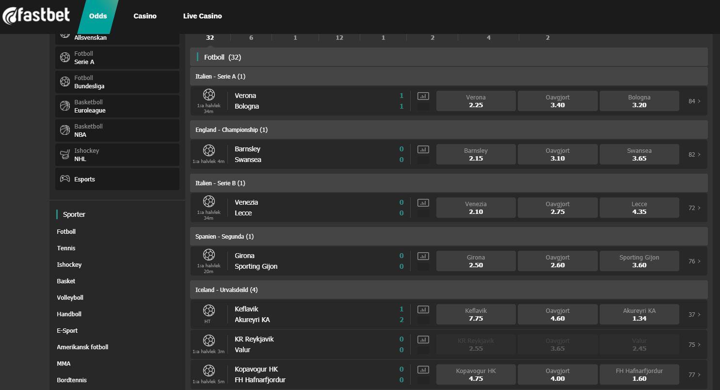 Live betting på fotboll hos Fastbet
