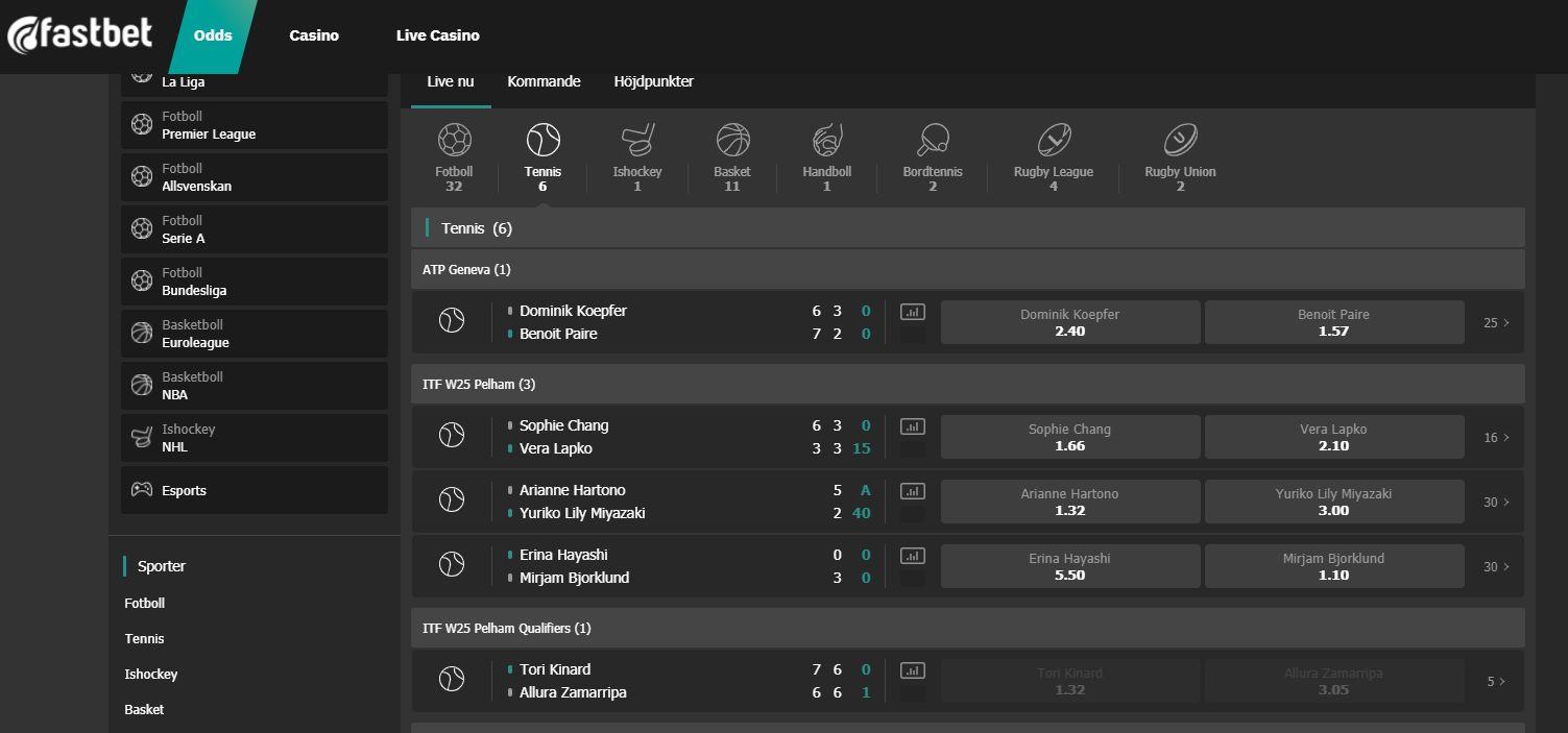 Fastbet livebetting på tennis
