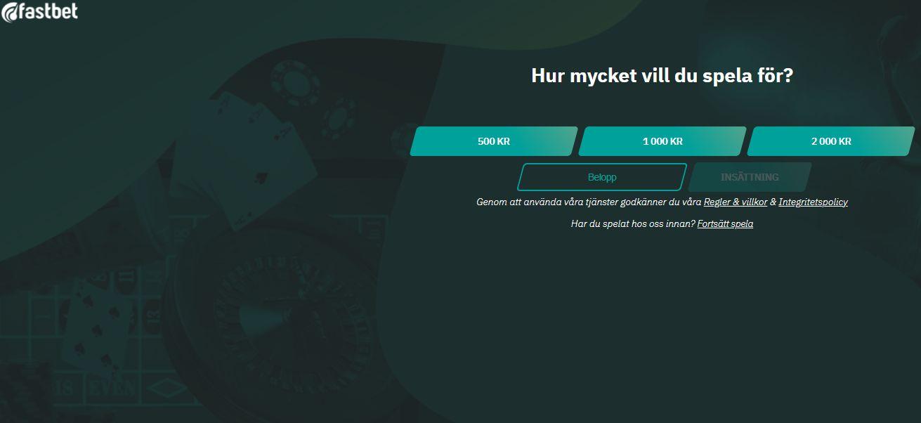 Välj "Börja spela" och uppge summa för insättning.