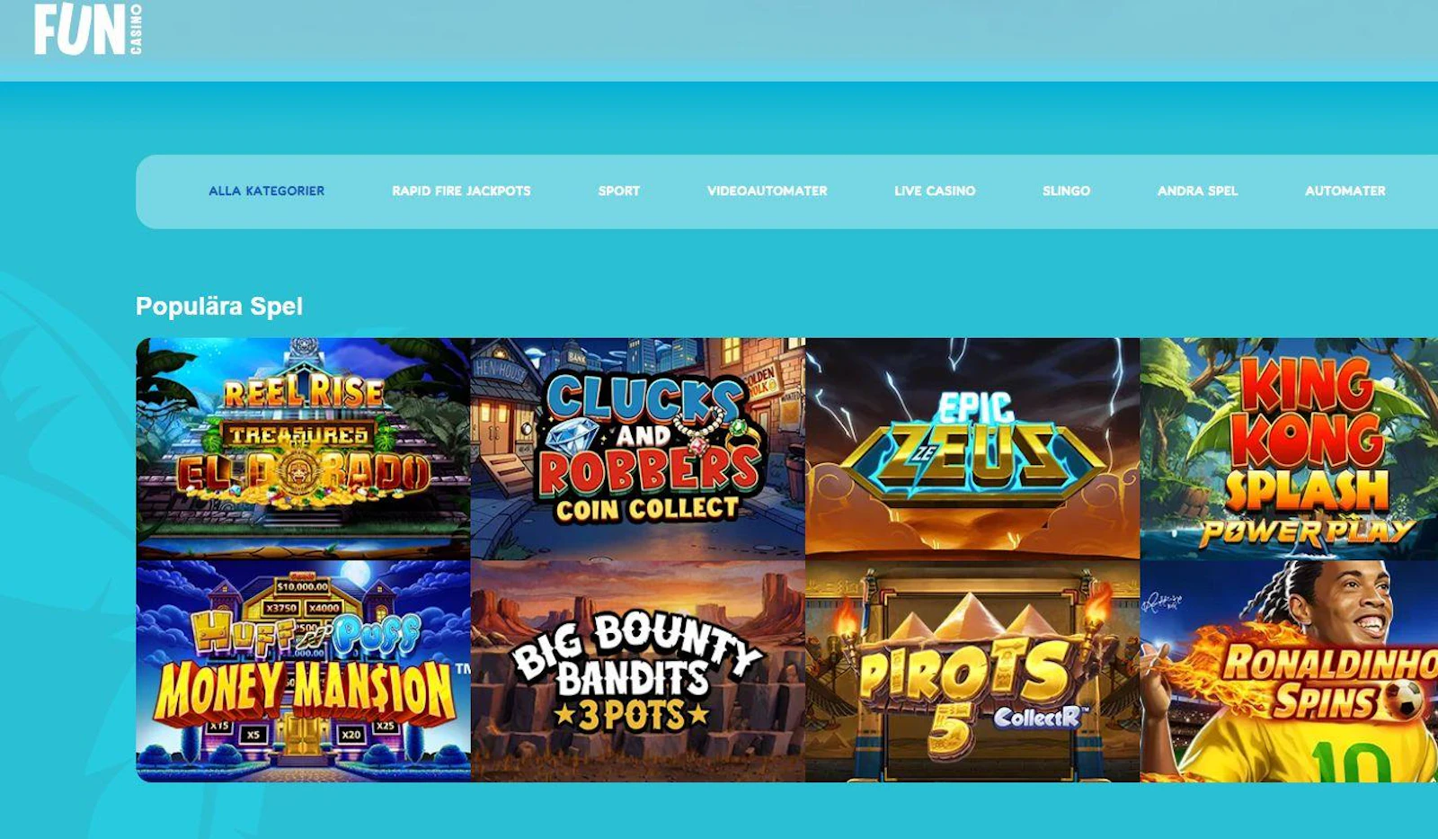 Fun Casinos snygga startsida