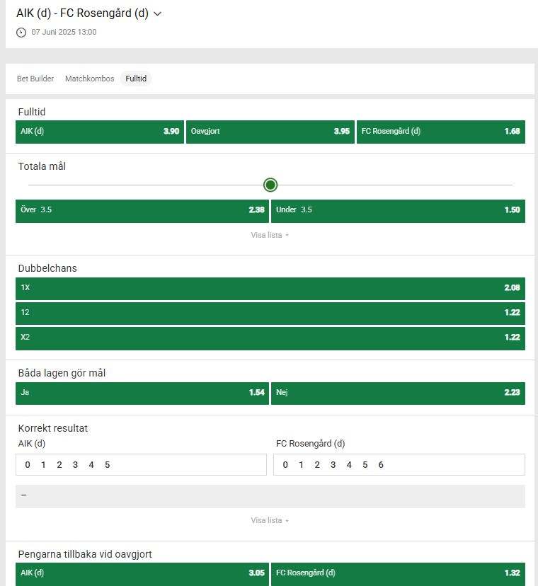 1. Kambi är alltid snabbt ute med damfotbollsodds