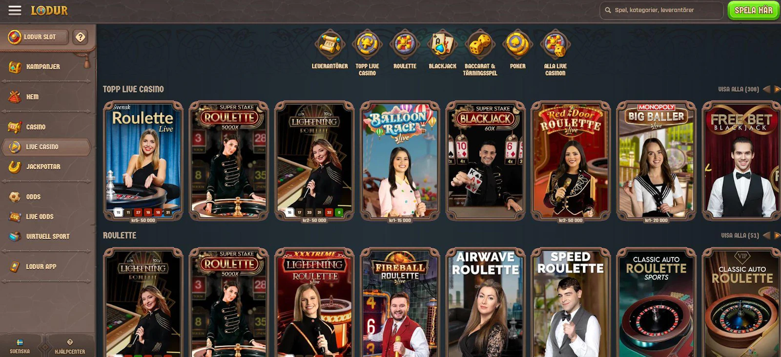 Livecasinot som finns att tillgå