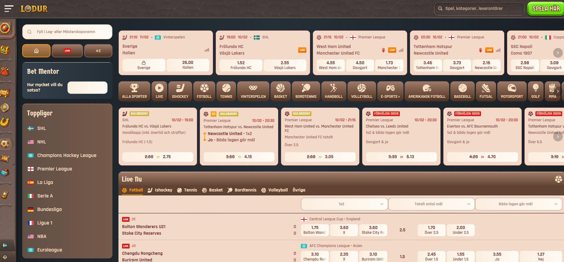 Lodur har en riktigt bra sportsbook