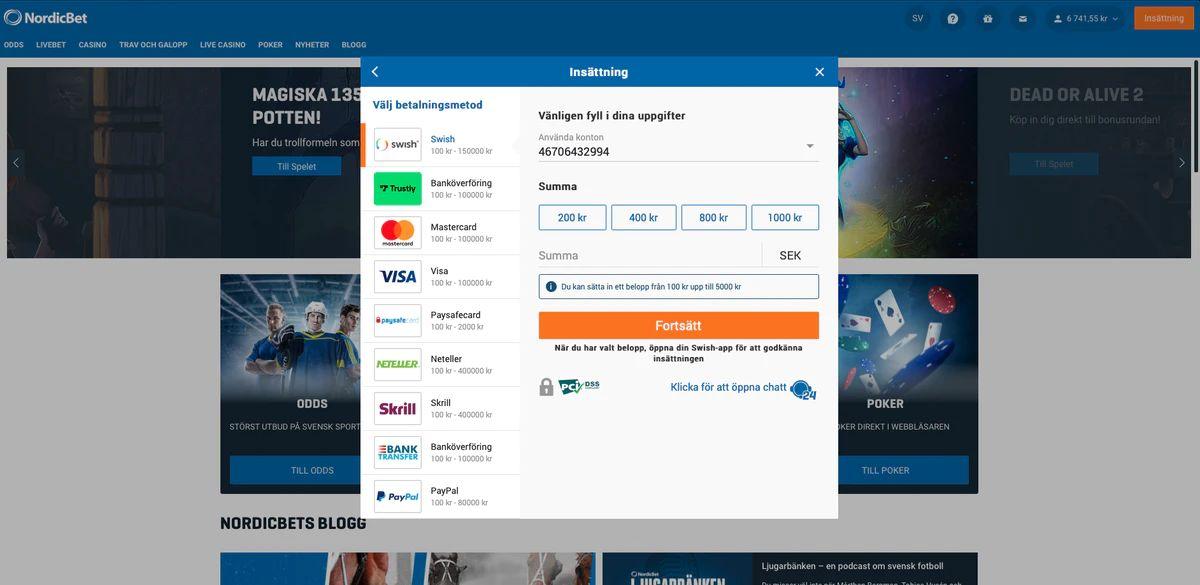 2. Välj Swish som insättning