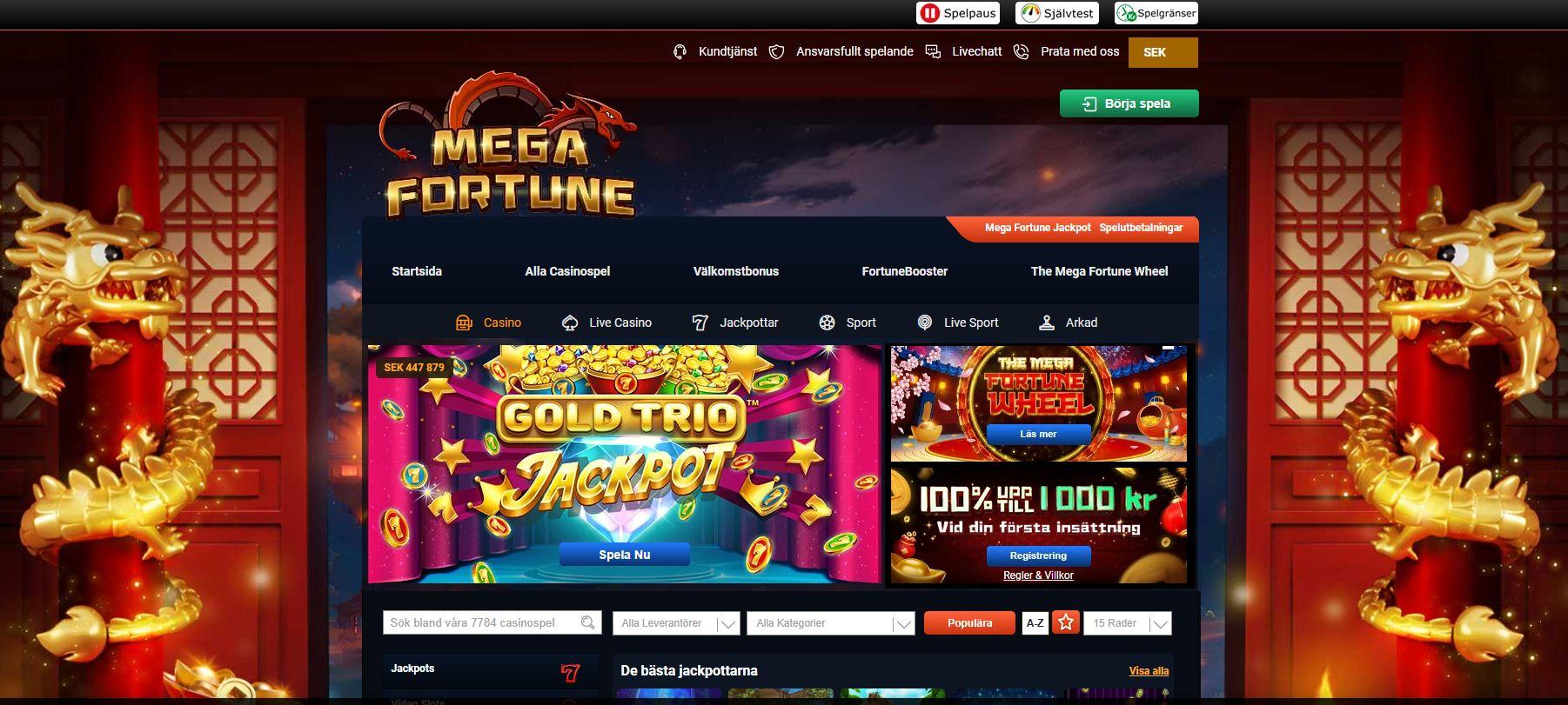 Mega Fortunes startsida