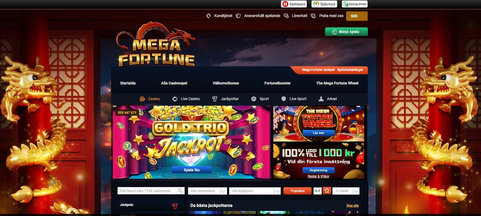 Mega Fortunes startsida