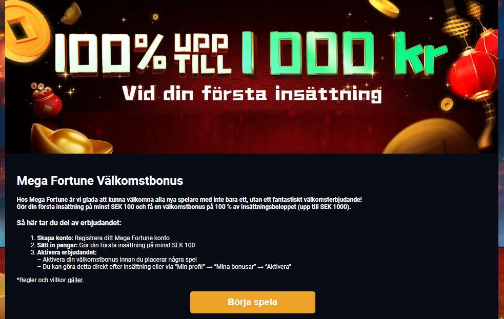 Välkomstbonusen hos Mega Fortune
