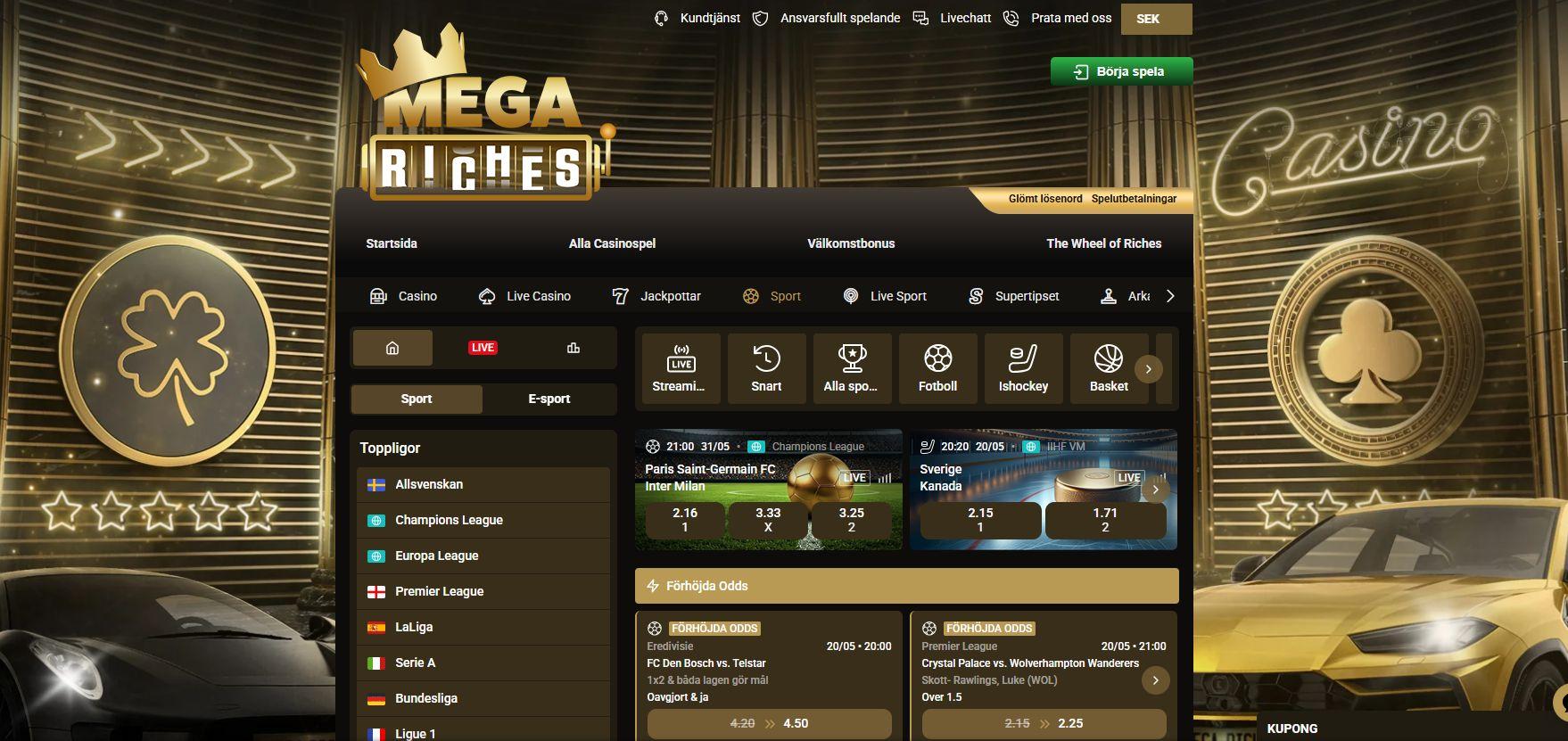 Sportbettingen hos Mega Riches