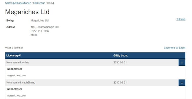 Mega riches svensk licens