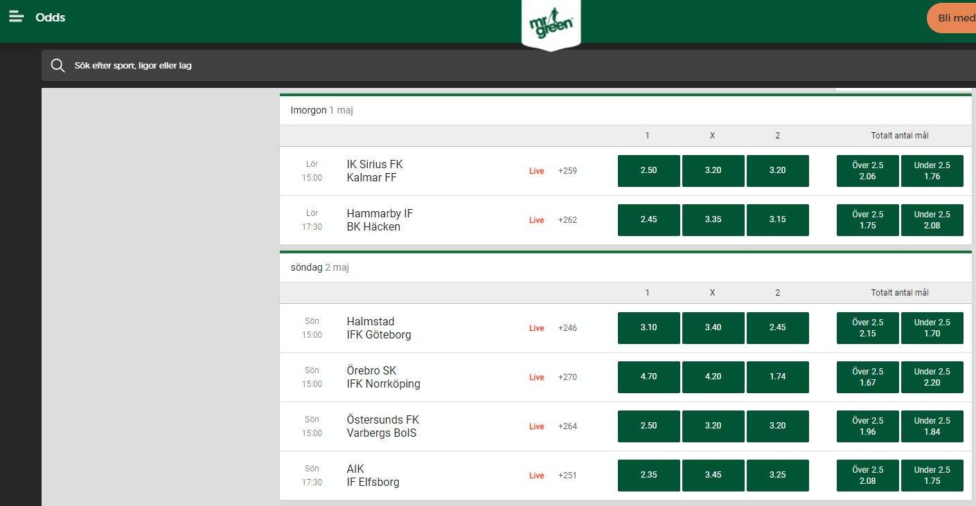 Boostade odds hos Mr Green