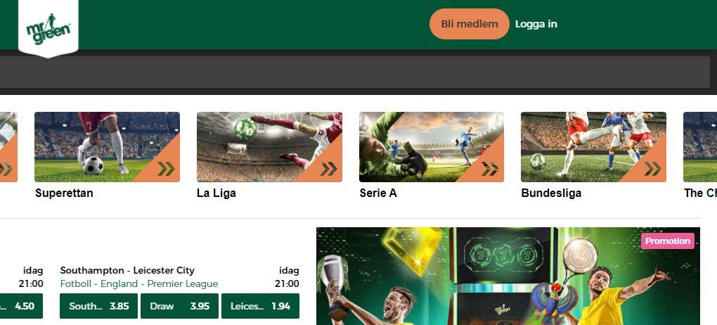 Välj Logga in på Mr Greens hemsida