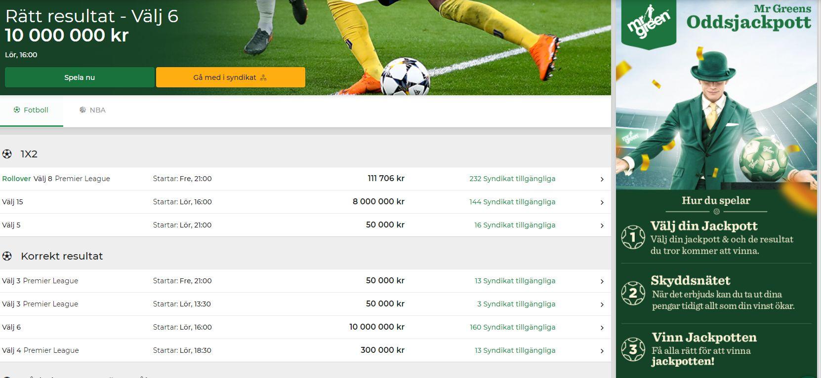 Oddsjackpott på Mr Green