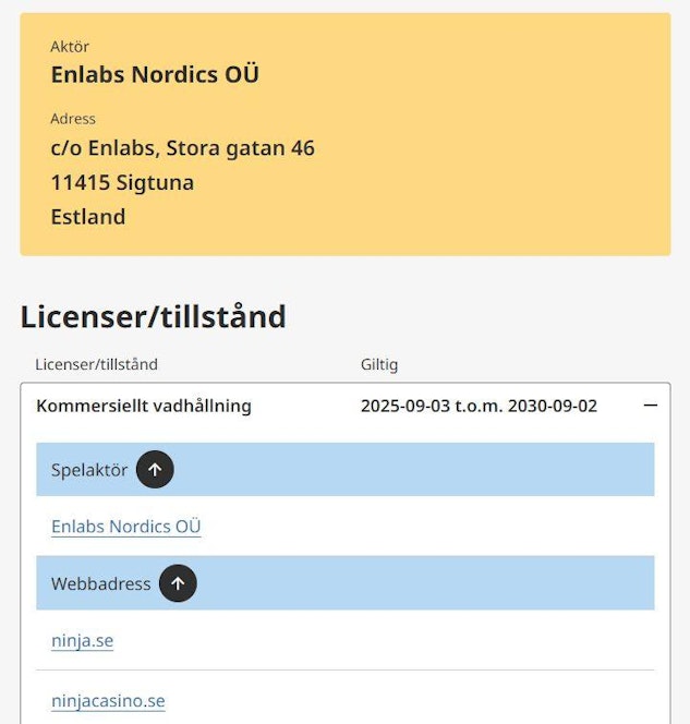 Ninja casino aktuell licens