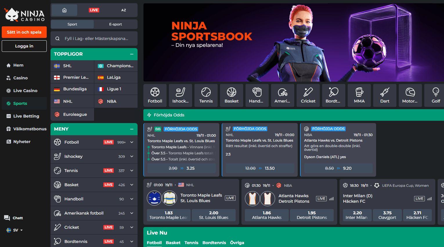 Så ser Ninjas sportsbook ut