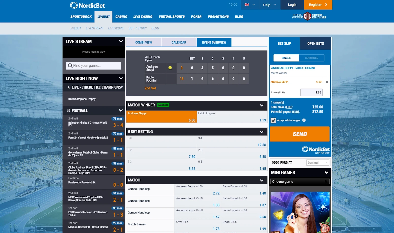 Nordicbet livebet