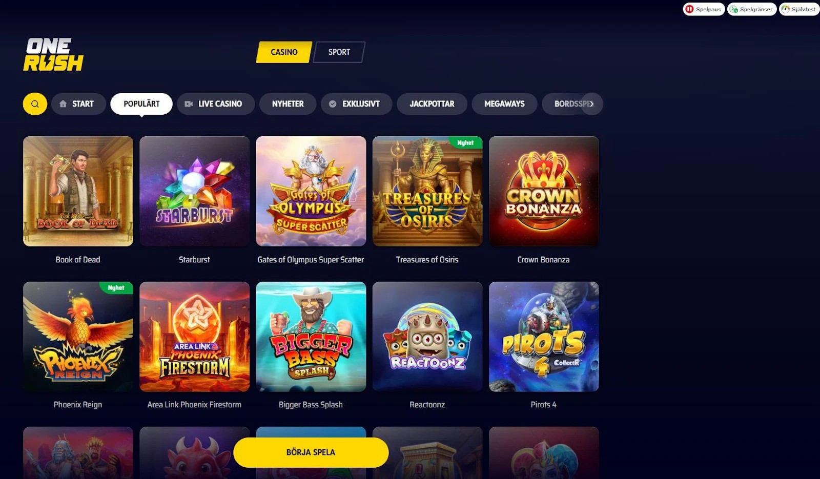 Casinosektionen hos Onerush