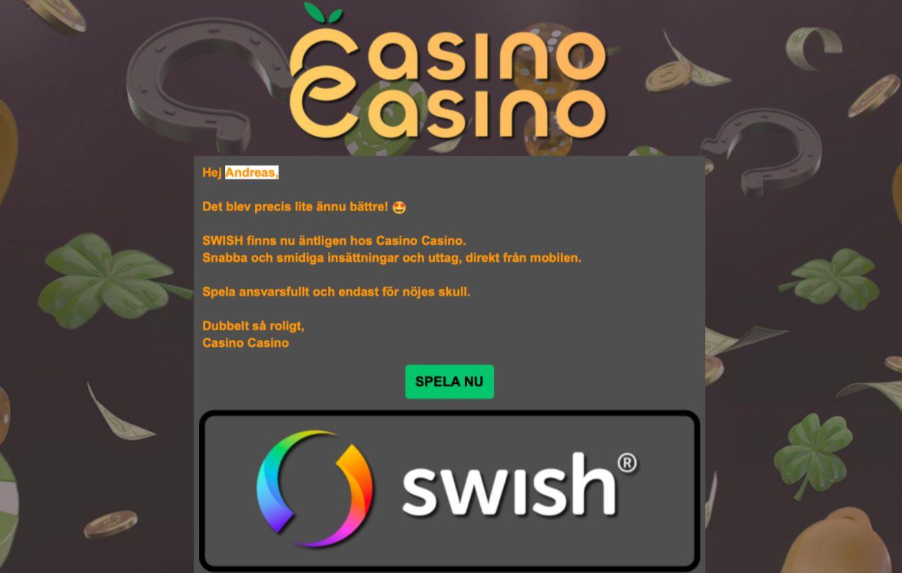 Swish for uttag och insattningar hos casinocasino