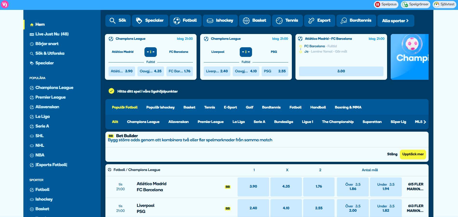 Så här ser den nya sportsbooken ut