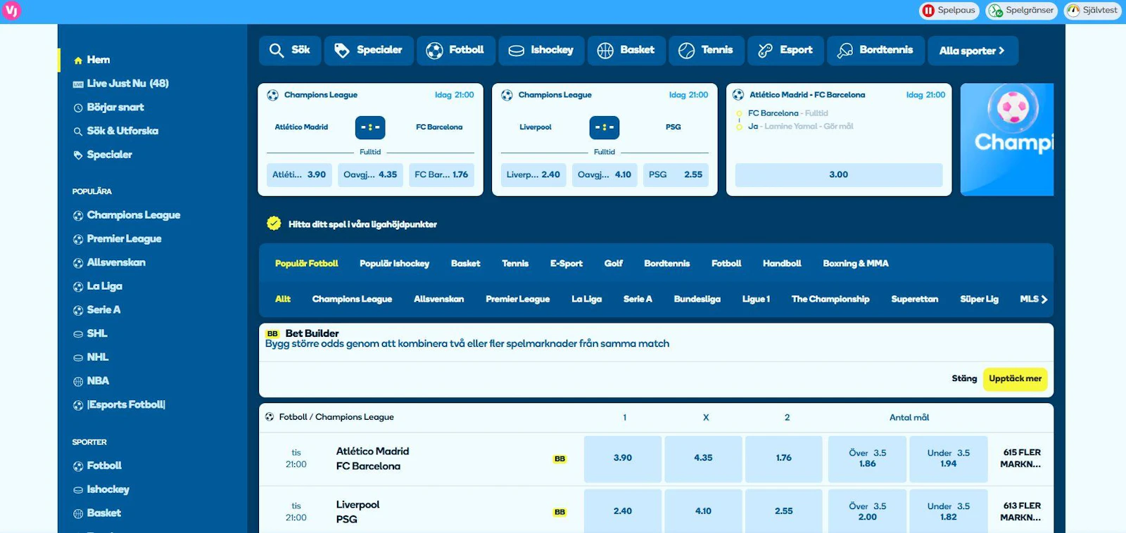 Så här ser den nya sportsbooken ut