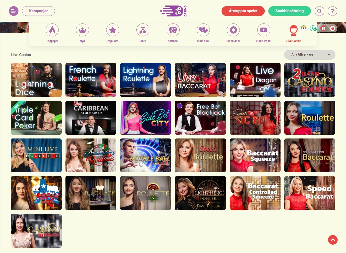 Yoyocasino live casino se